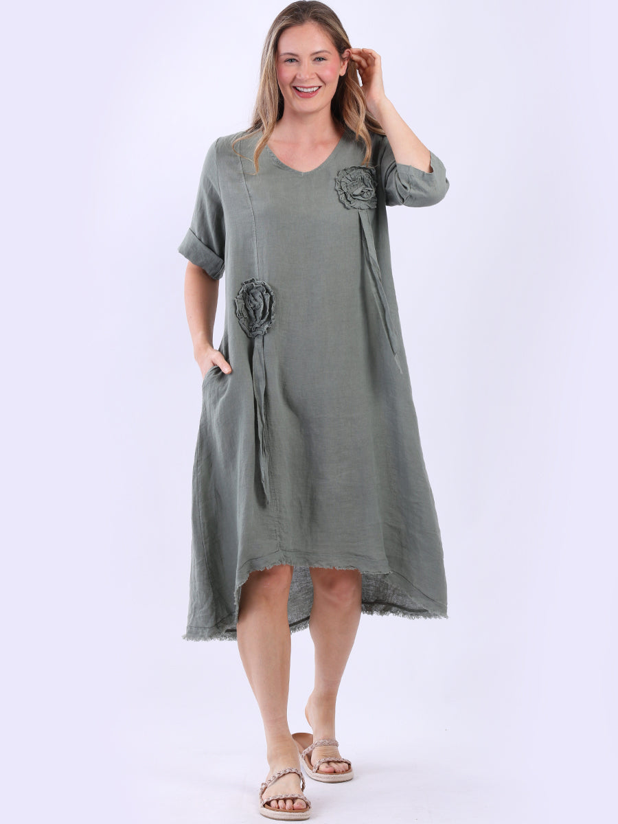 Oversized Plain Linen Dress Khaki