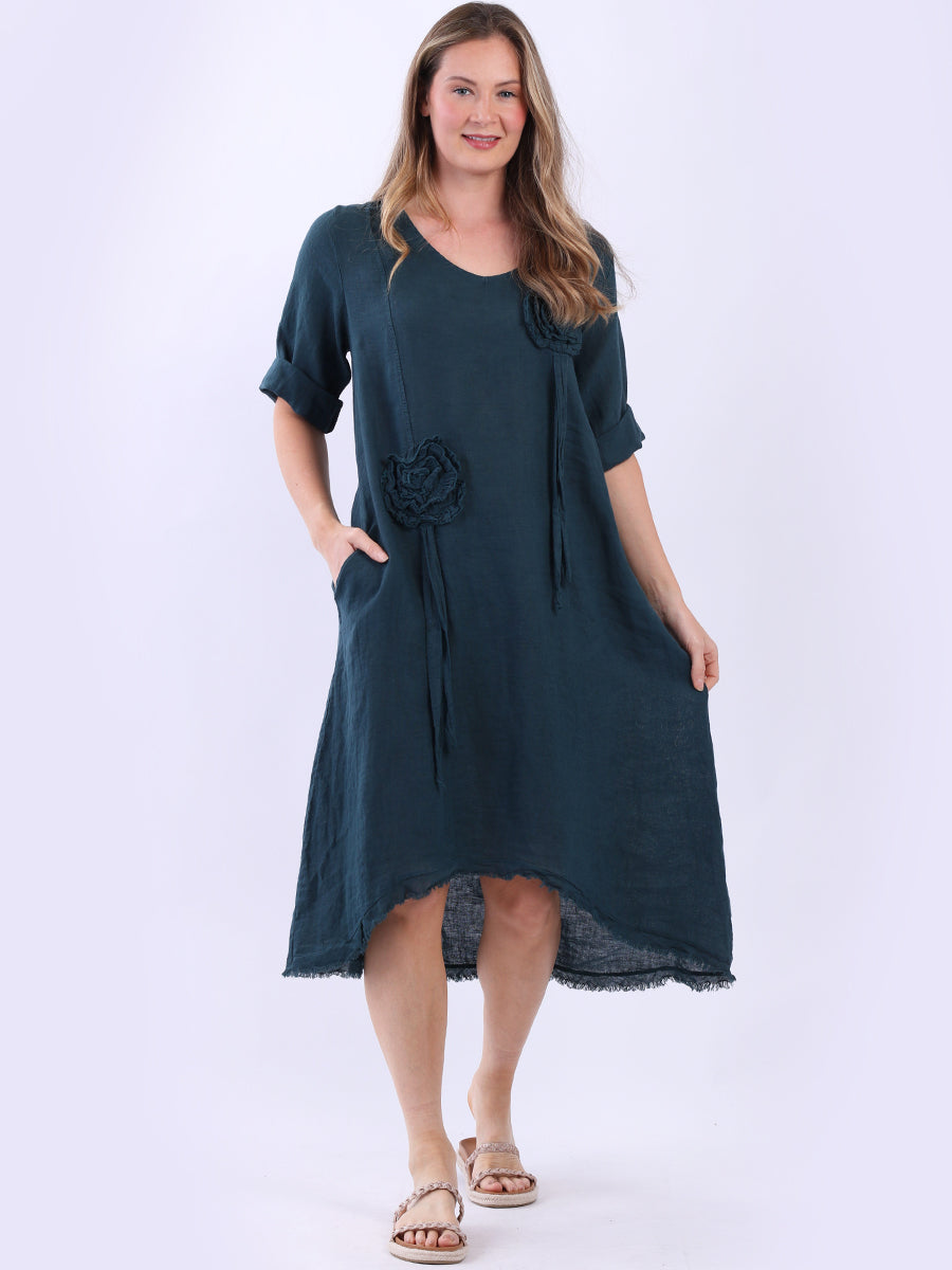 Oversized Plain Linen Dress Teal