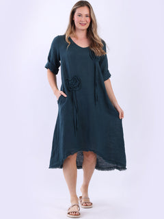 Oversized Plain Linen Dress Teal