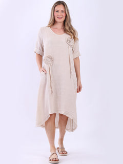 Oversized Plain Linen Dress Beige