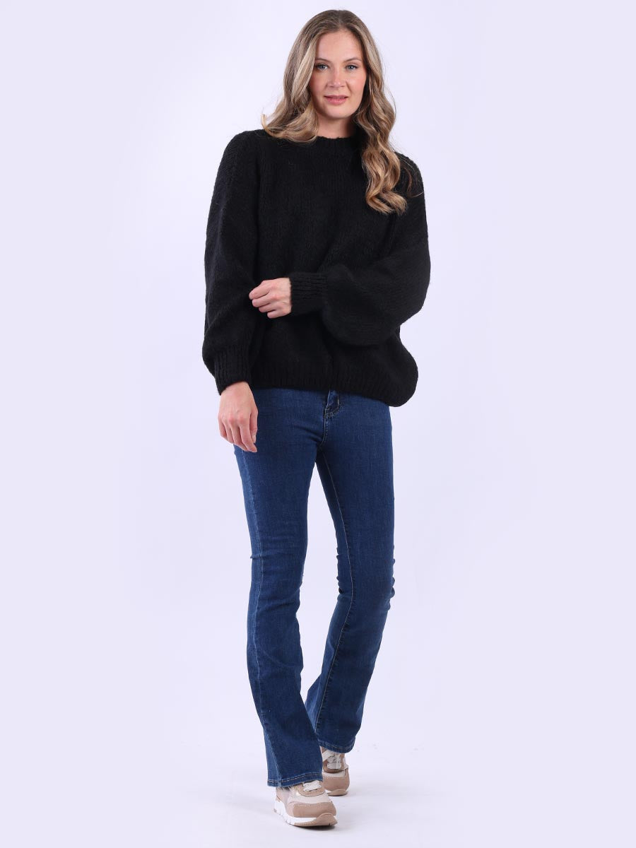 Plain Woolen Batwing Jumper Black