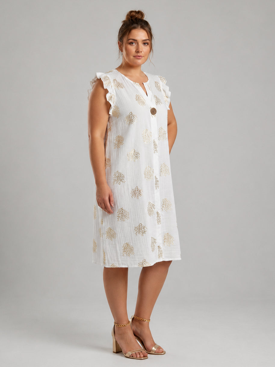 Plus Size Women Foil Print Midi Dress