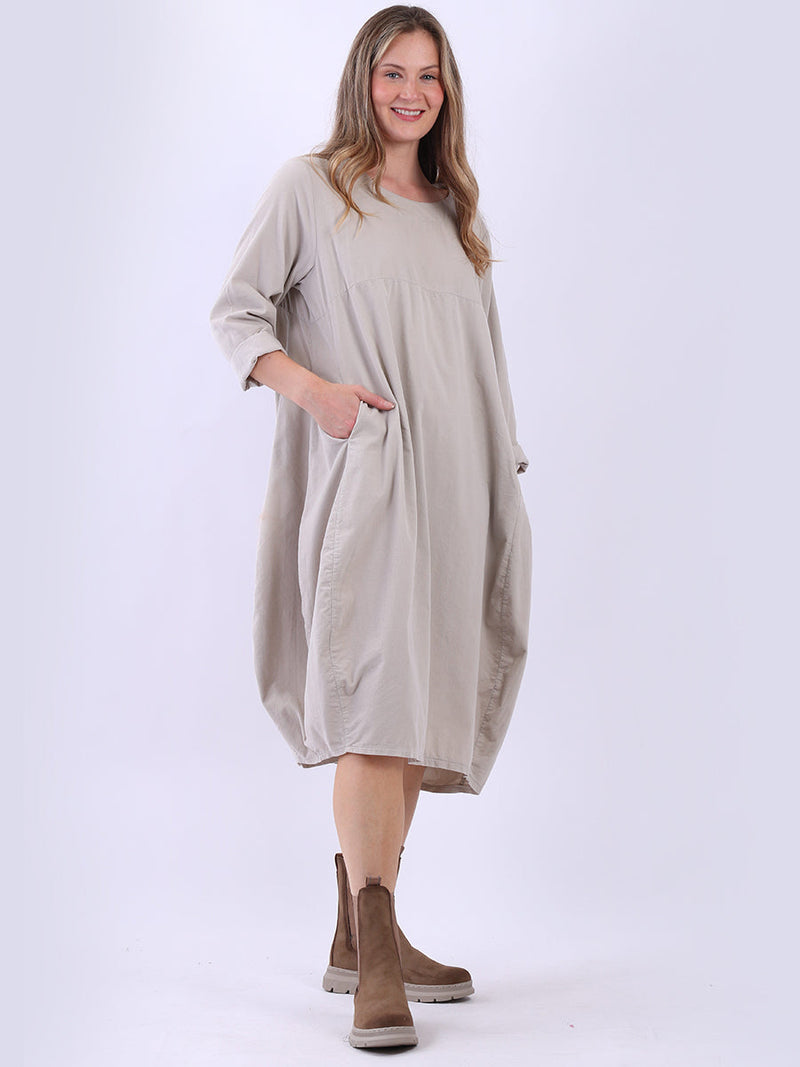 Cotton Corduroy Midi Dress Beige