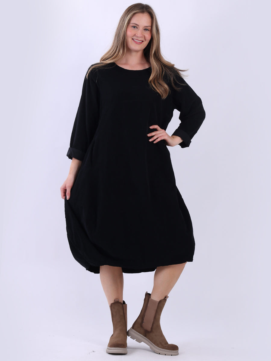 Cotton Corduroy Midi Dress Black