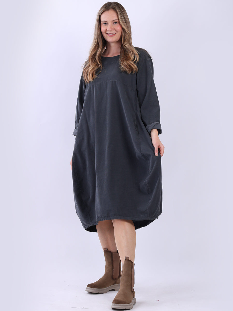 Cotton Corduroy Midi Dress Charcoal