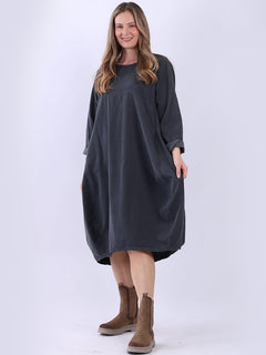 Cotton Corduroy Midi Dress Charcoal