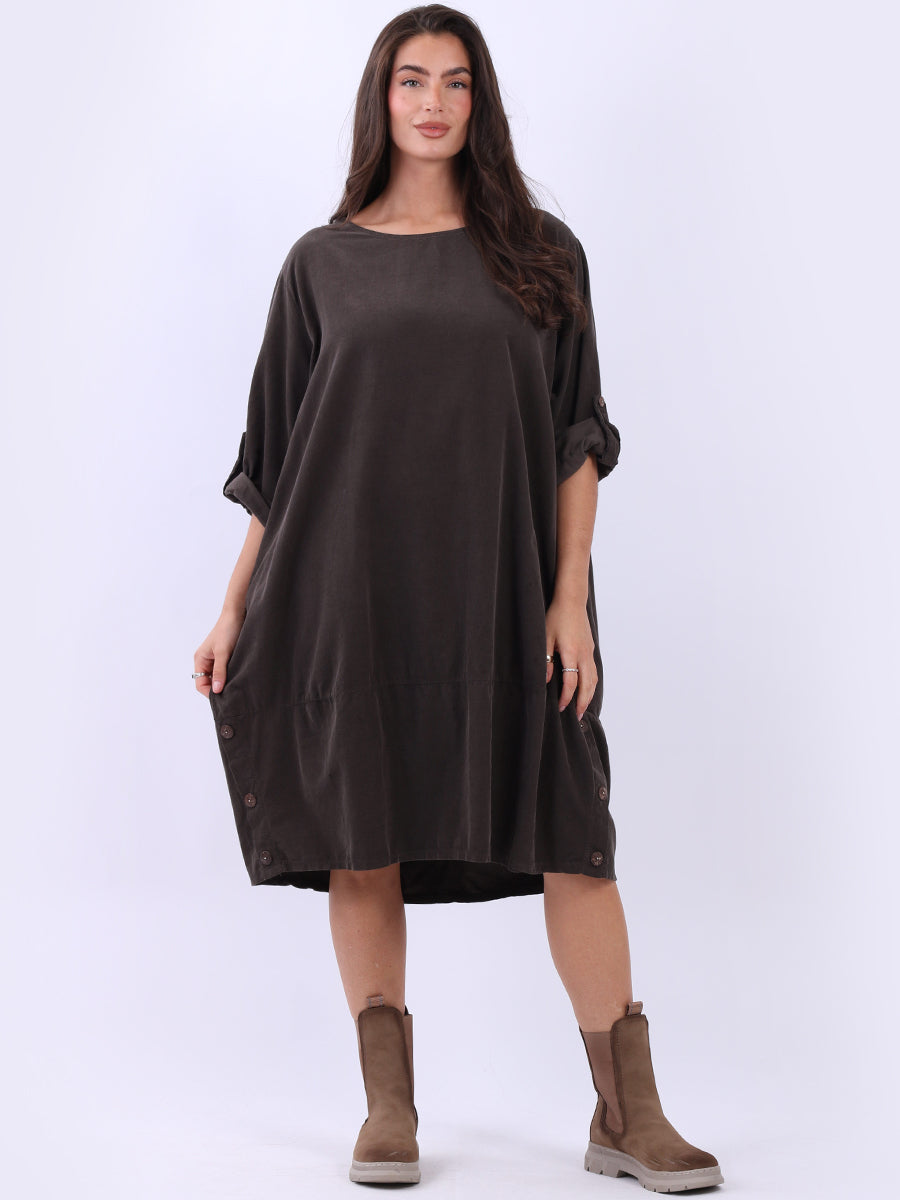 Solid Cotton Corduroy Dress Chocolate 