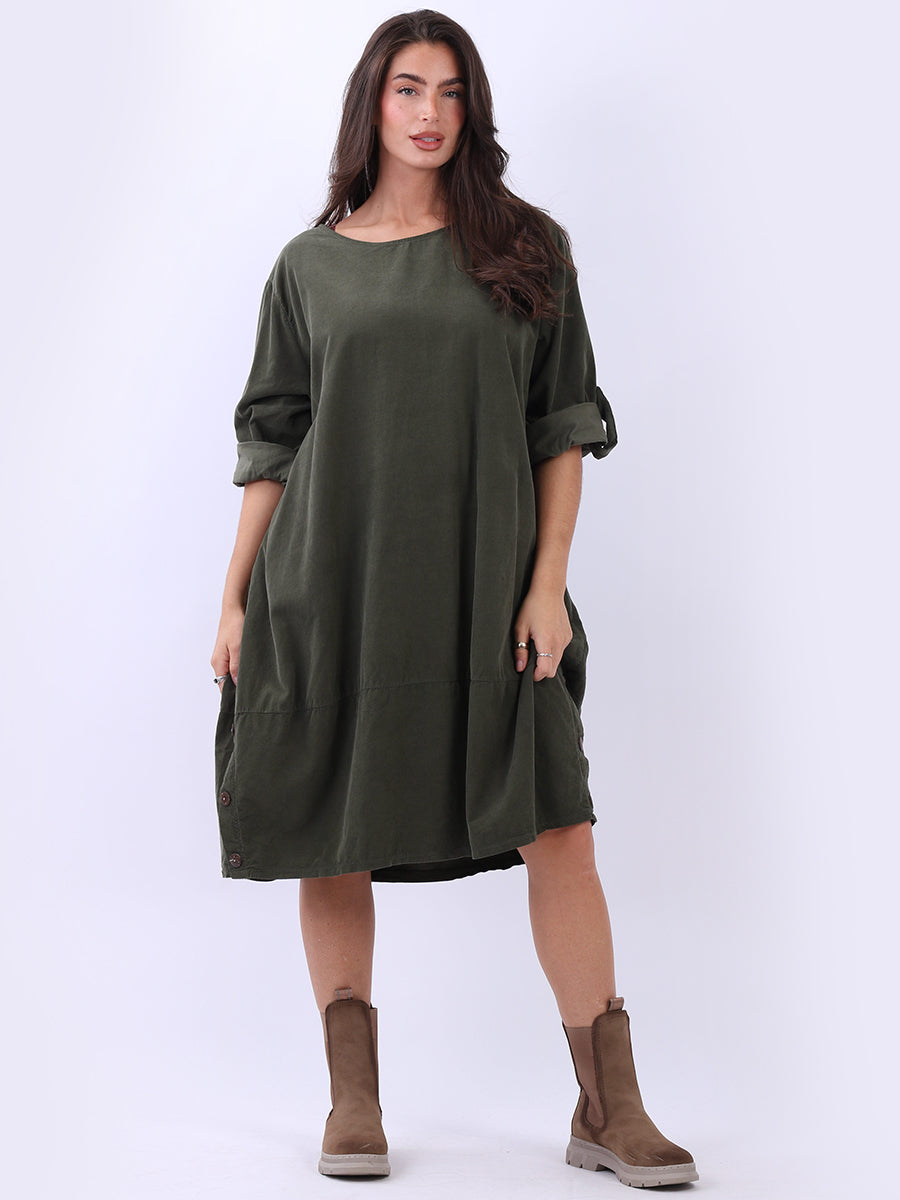 Solid Cotton Corduroy Dress Khaki