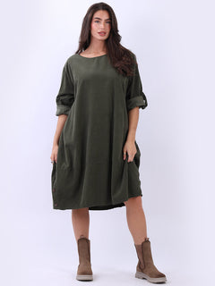 Solid Cotton Corduroy Dress Khaki