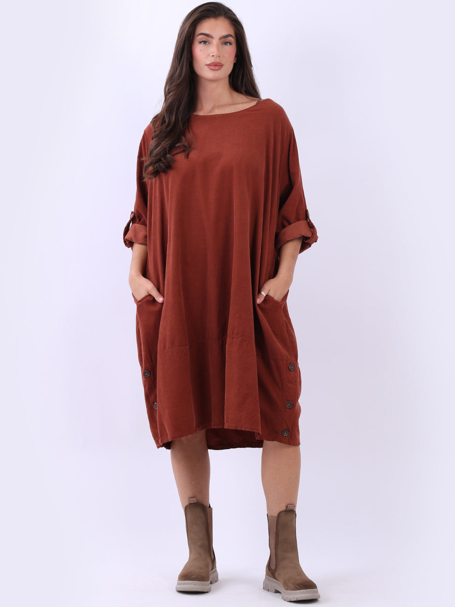 Solid Cotton Corduroy Dress Rust