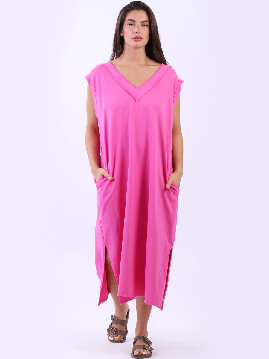 Oversized Solid Cotton Tank Dress Fuchsia