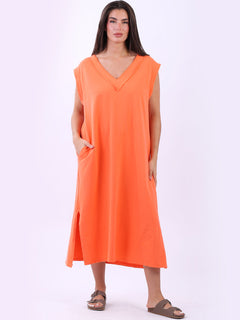 Oversized Solid Cotton Tank Dress Orange 
