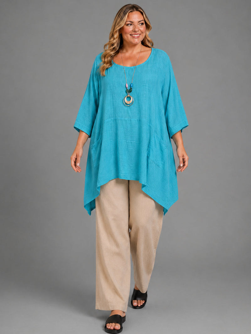 Plus Size Cotton Tunic Top Azure
