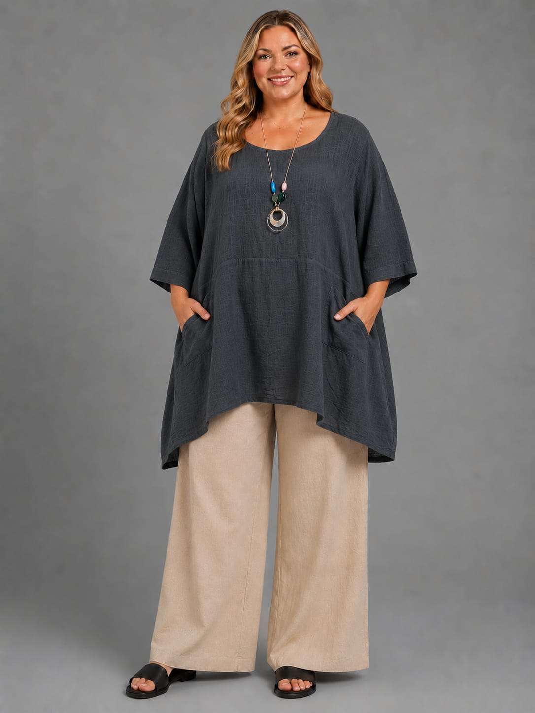 Plus Size Cotton Tunic Top Charcoal