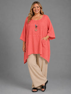 Plus Size Cotton Tunic Top Coral