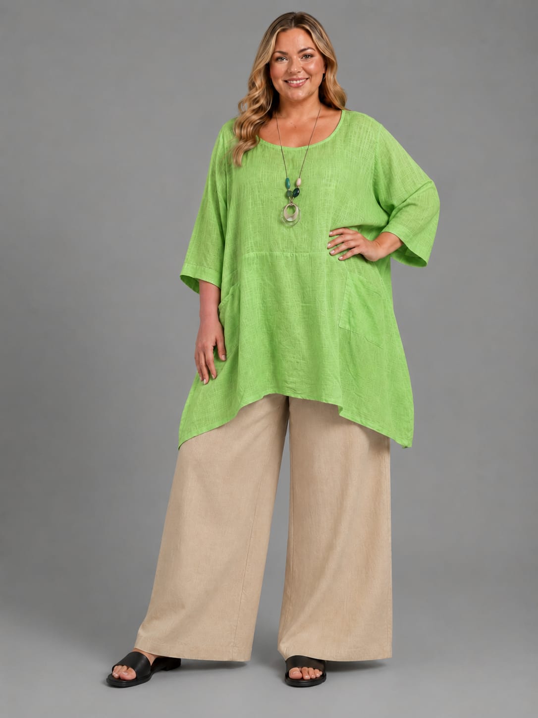 Plus Size Cotton Tunic Top Lime Green