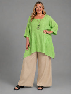 Plus Size Cotton Tunic Top Lime Green