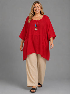 Plus Size Cotton Tunic Top Red