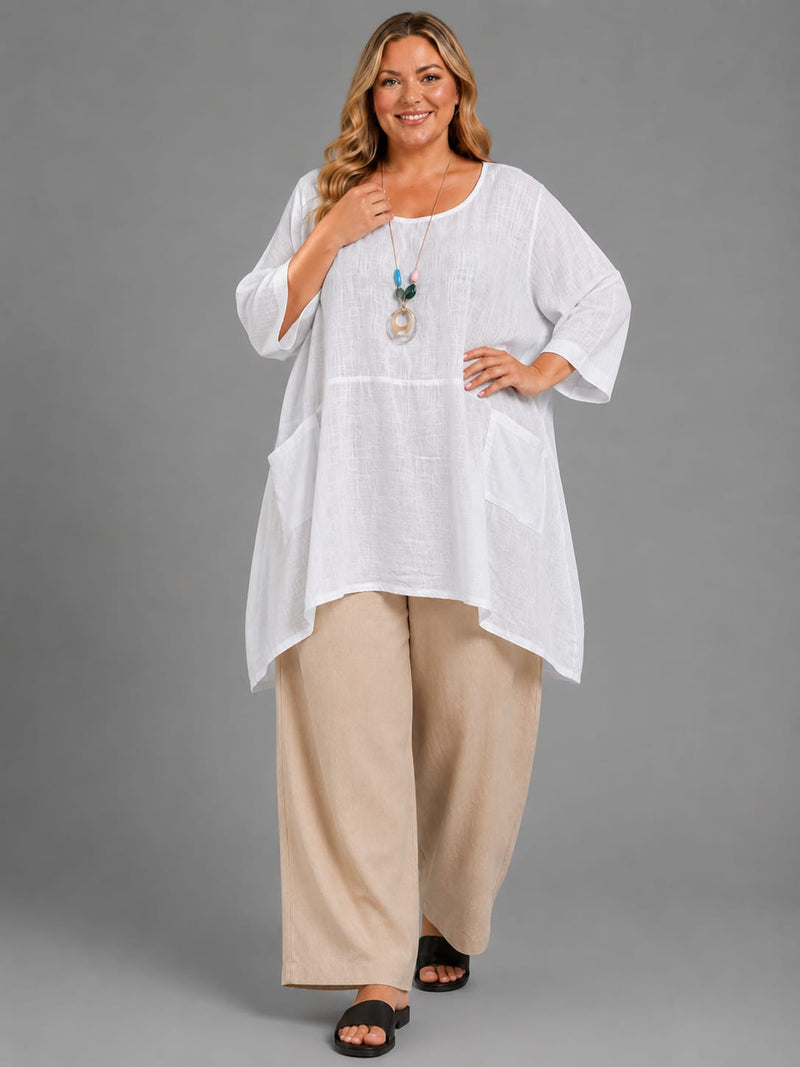 Plus Size Cotton Tunic Top White