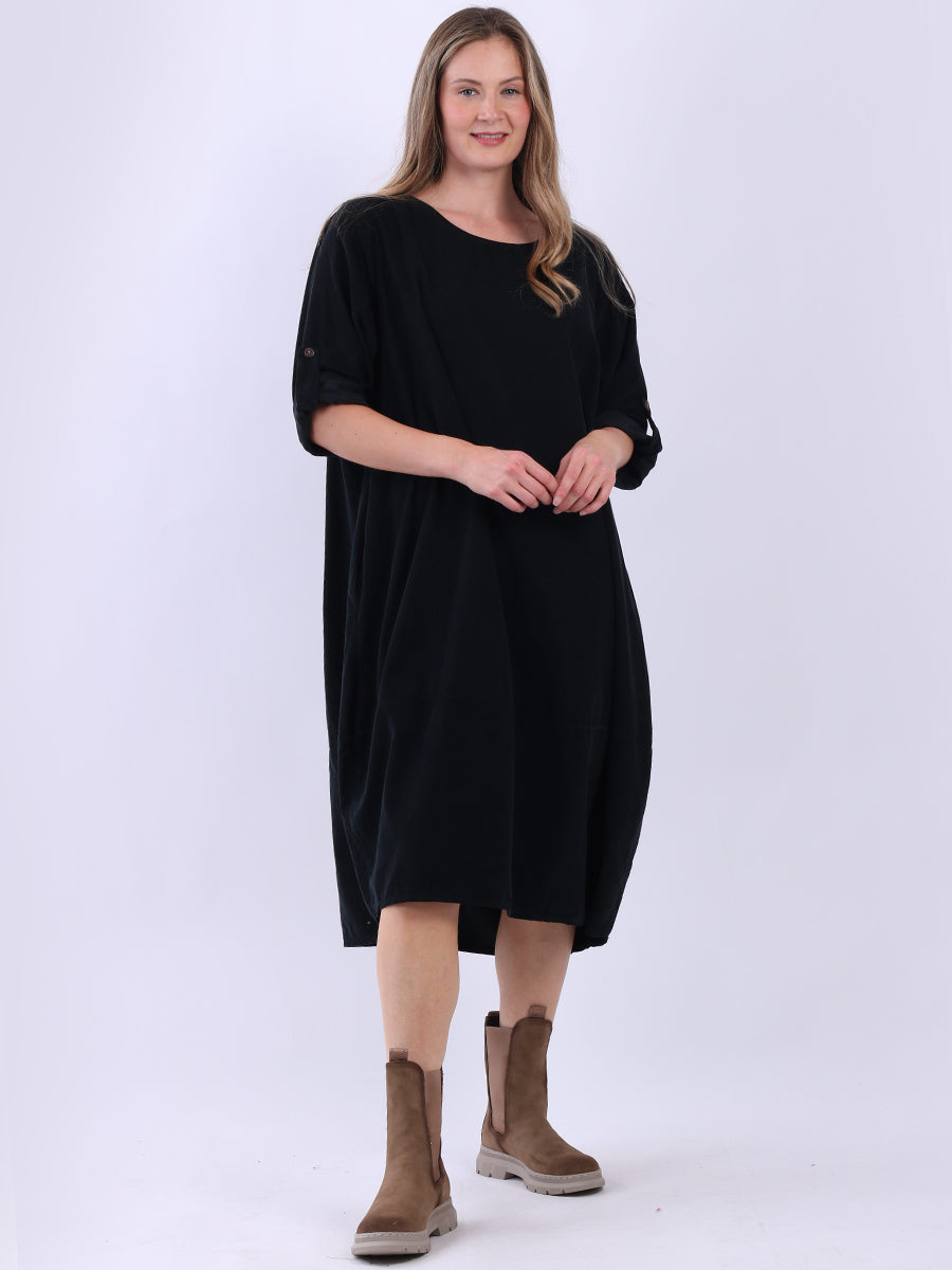 Plus Size Winter Corduroy Dress Black