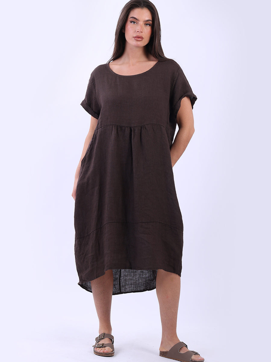 Plain Linen Quirky Dress Chocolate