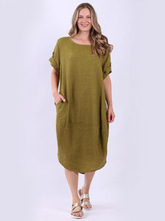 Plain Linen Dress Olive