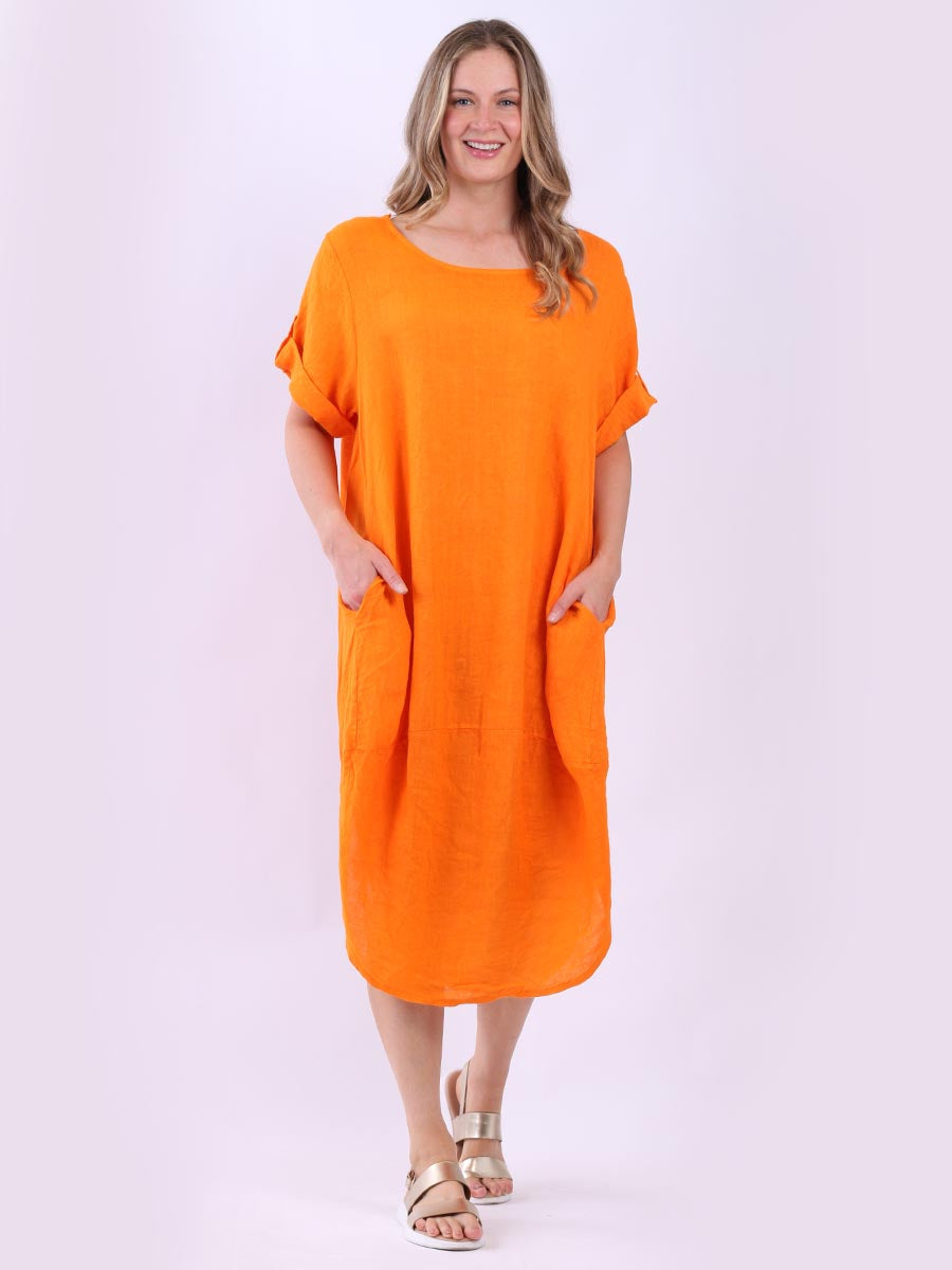Plain Linen Dress Orange 