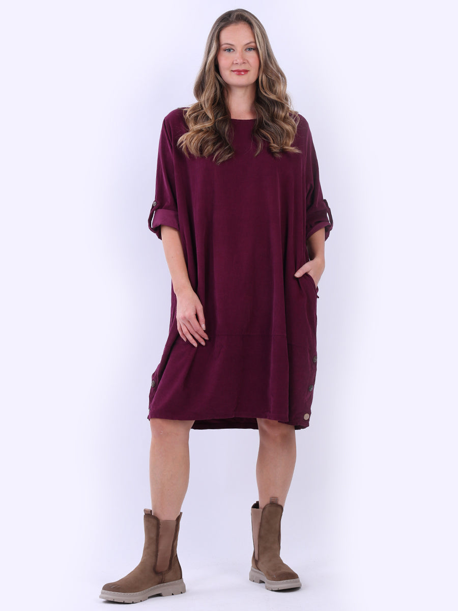 Solid Cotton Corduroy Dress Magenta