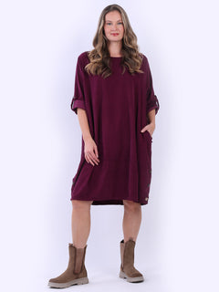 Solid Cotton Corduroy Dress Magenta