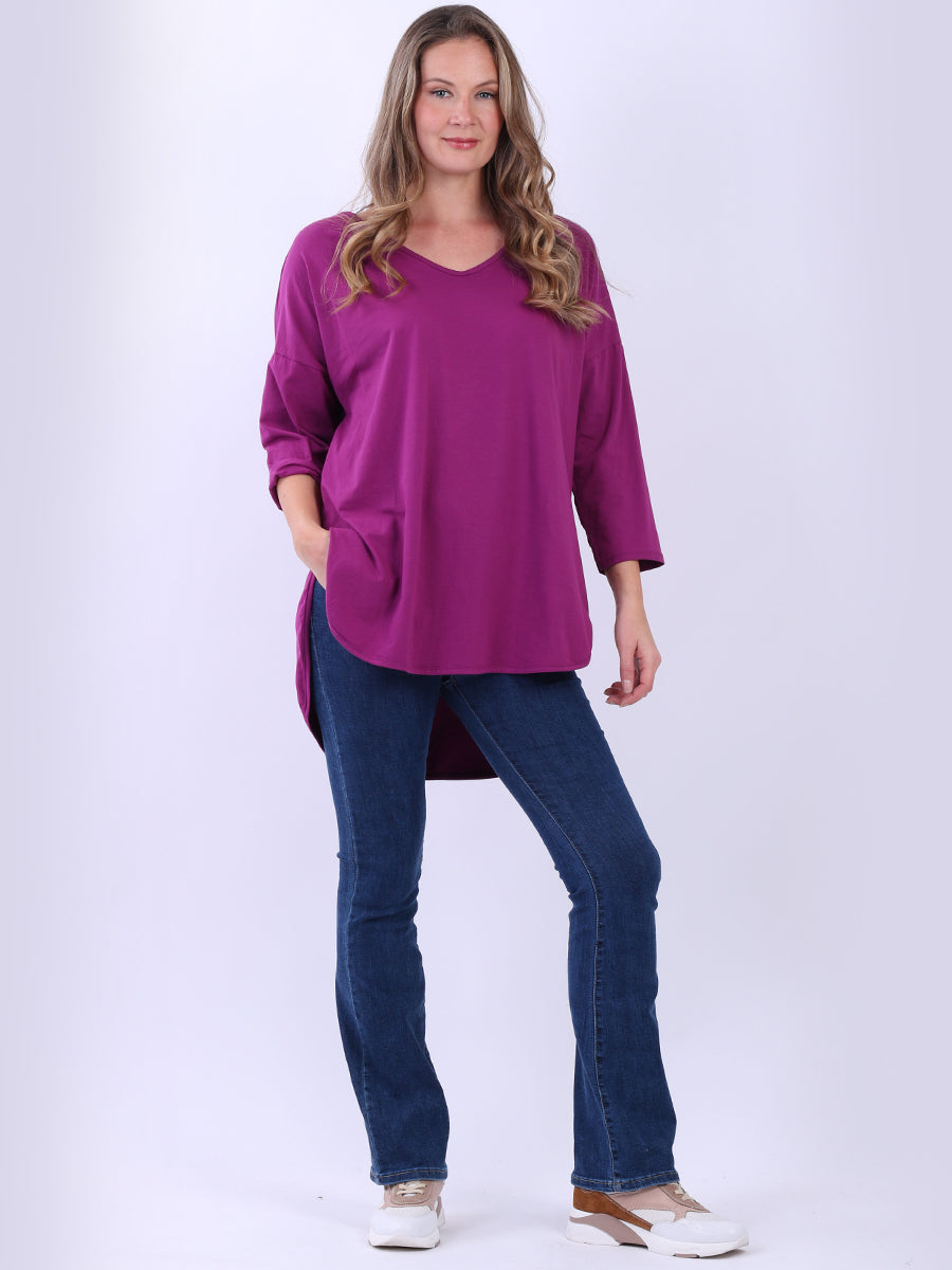 V Neck Cotton Sweat Top Magenta
