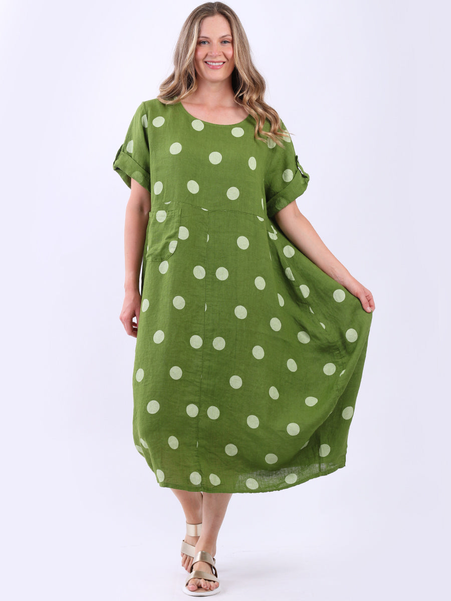 Polka Dot Oversized Linen Dress Lime Green
