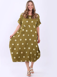 Polka Dot Oversized Linen Dress Olive