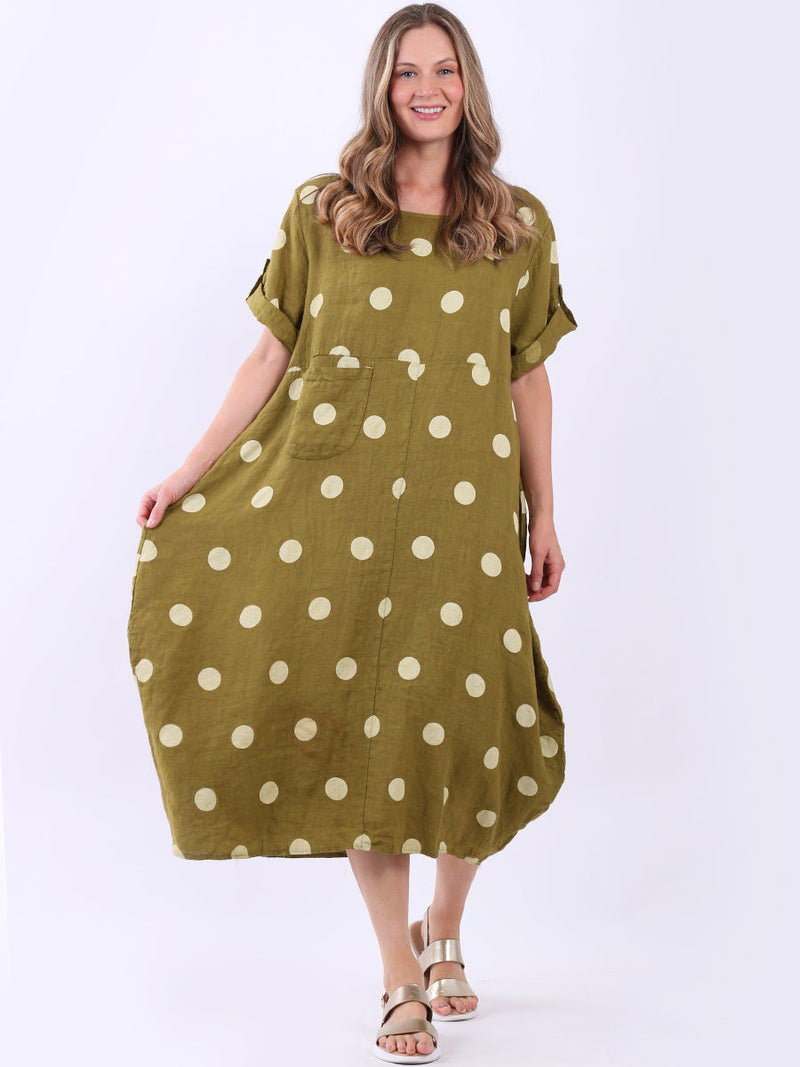 Polka Dot Oversized Linen Dress Olive