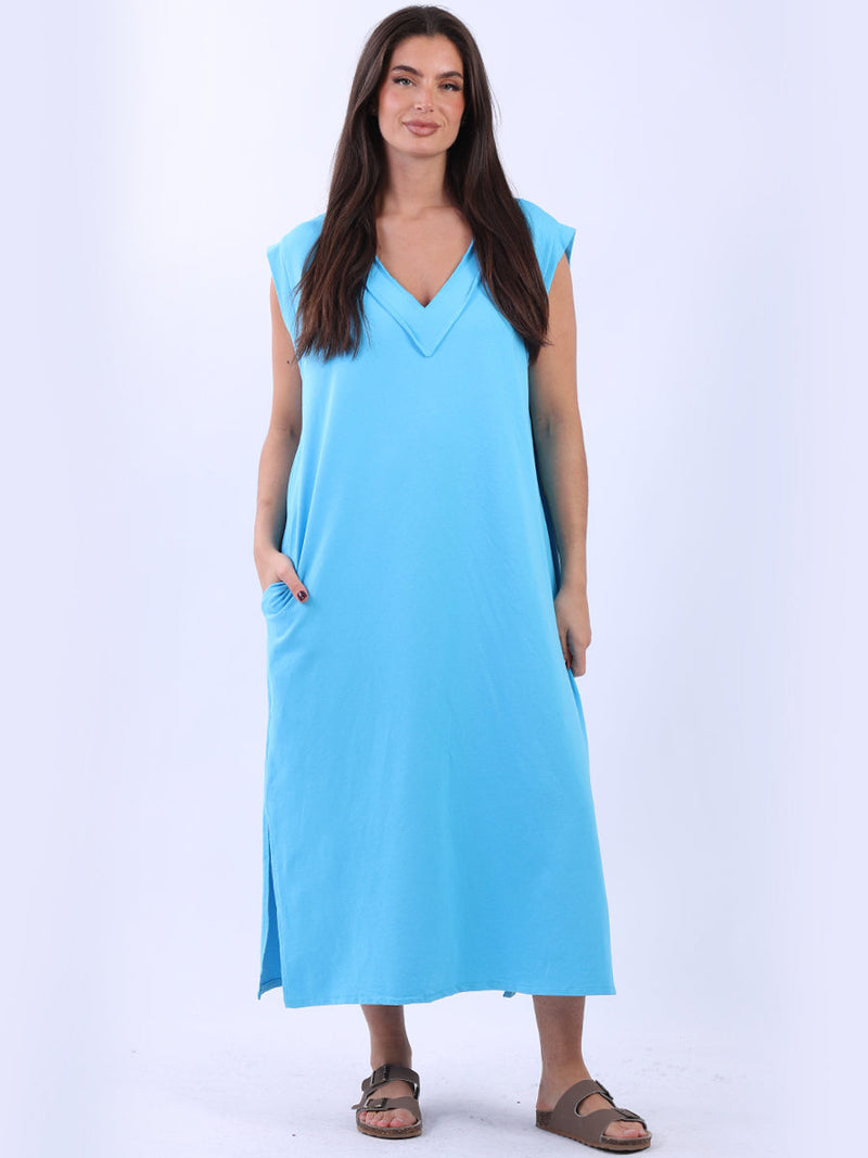 Oversized Solid Cotton Tank Dress Azure