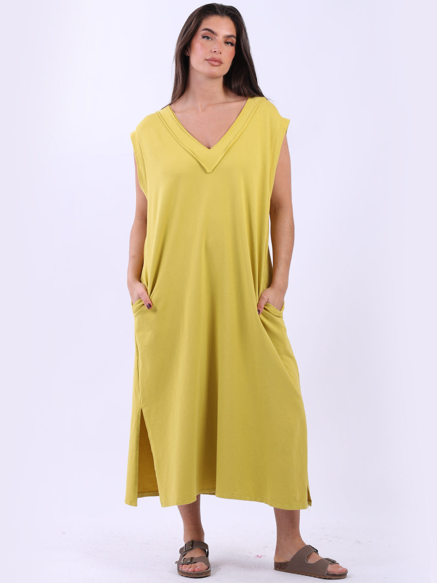 Oversized Solid Cotton Tank Dress Lime Green