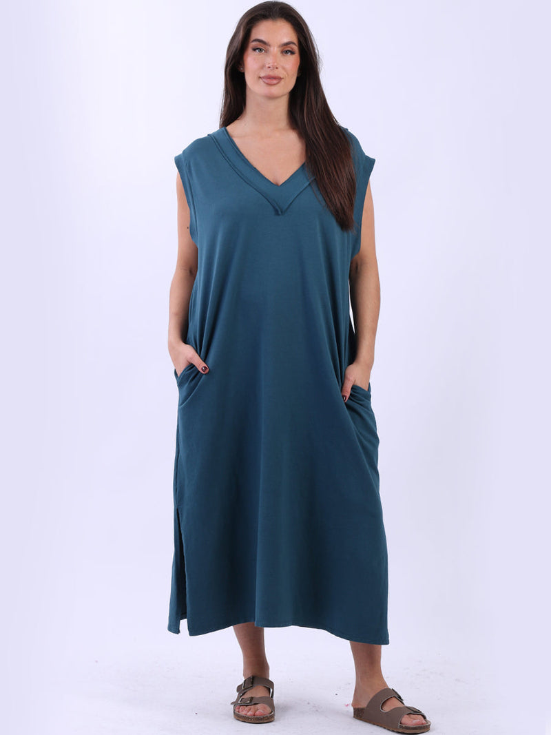 Oversized Solid Cotton Tank Dress Teal