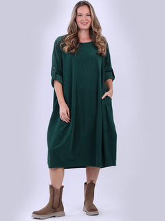 Plus Size Winter Corduroy Dress Bottle Green