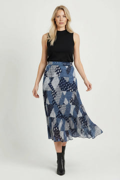 Patch Work Midi Cotton Skirt Navy