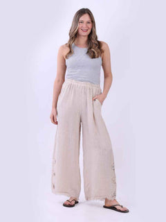 Wide Leg Linen Pant Beige