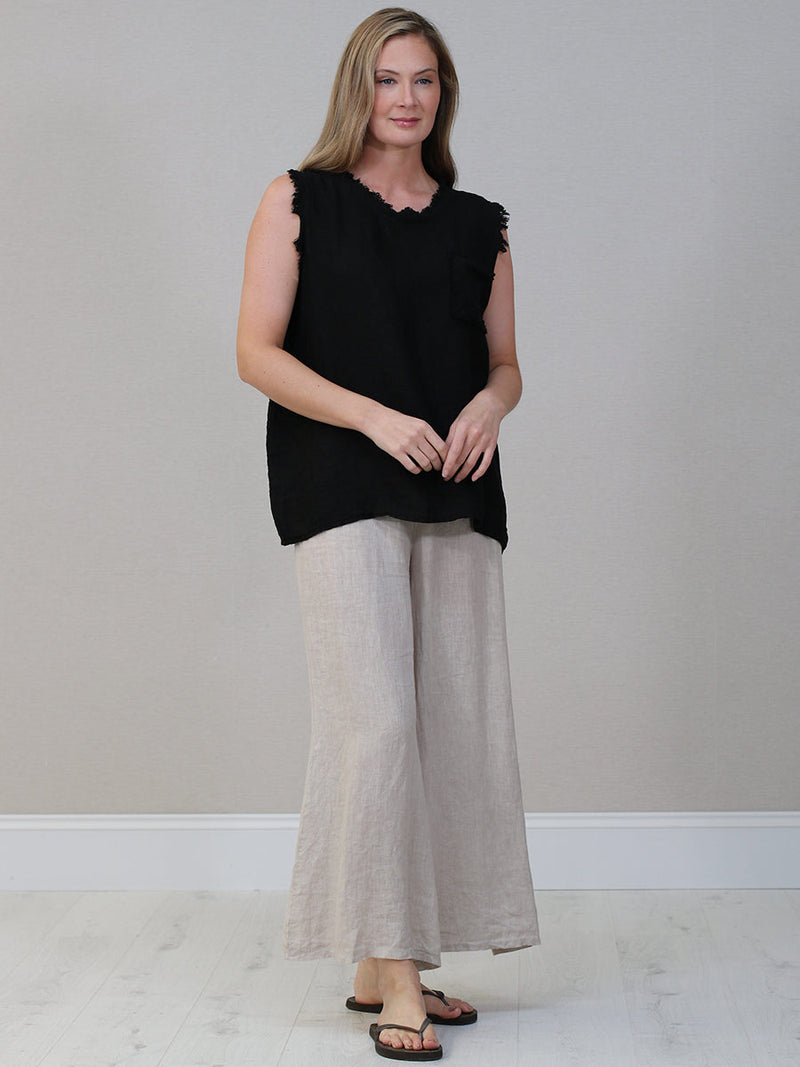 Linen Crop Vest Top Black