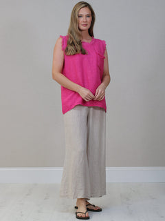 Linen Crop Vest Top Fuchsia