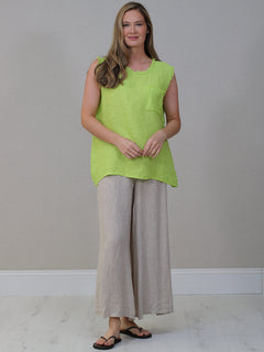 Linen Crop Vest Top Lime Green