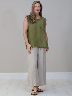 Linen Crop Vest Top Olive