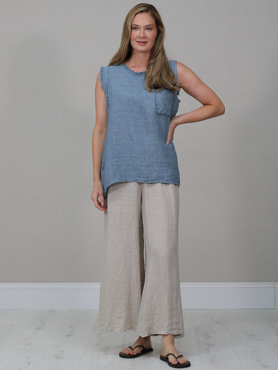 Linen Crop Vest Top Denim