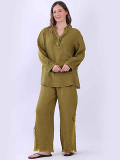 Linen Lagenlook Top Olive