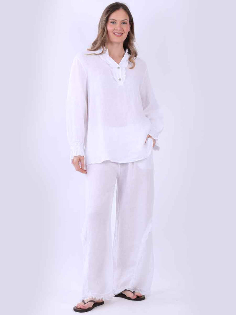 Linen Lagenlook Top White