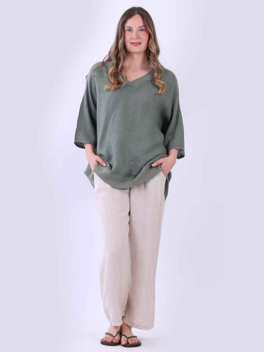 Oversized Satin Top Khaki