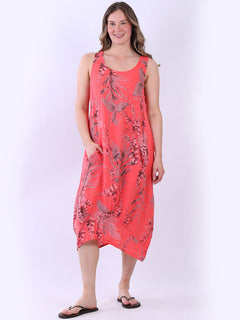 Sleeveless Linen Dress Coral