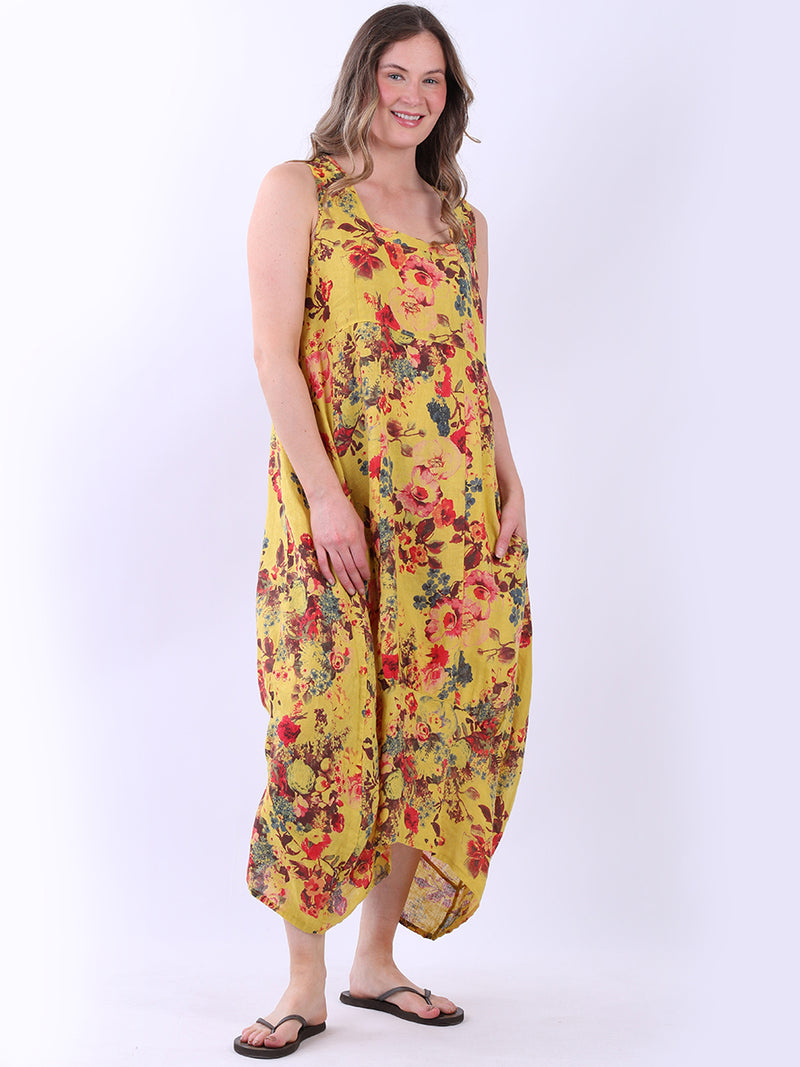 Floral Linen Dress Mustard