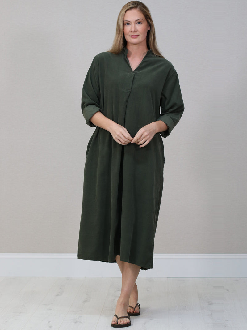 Cotton Corduroy Plus Size Dress  Khaki